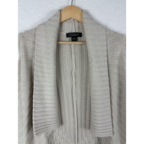 August Silk Womens Shrug Cardigan Small Beige Fringe Western Grandma MINOR FLAW - Picture 3 of 13